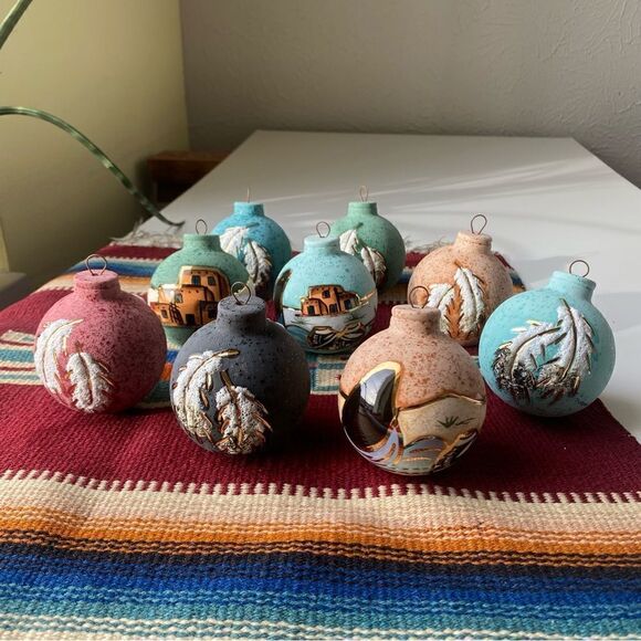 Vintage Other - Vintage southwest ceramic Christmas ornaments glazed hand painted bulbs
